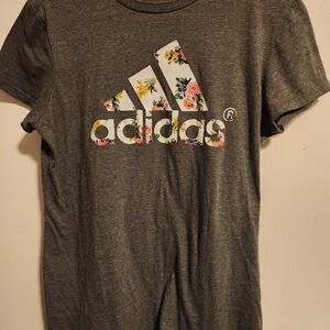 Adidas Gray Floral Logo T-Shirt